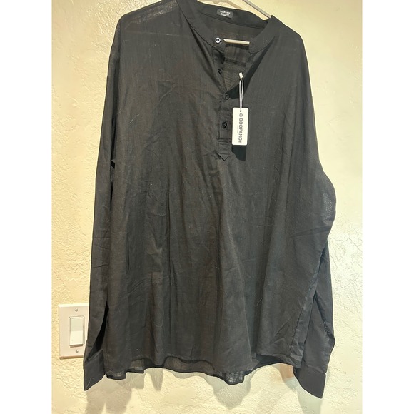 Coofandy Other - COOFANDY Mens 3XL Black Cotton Hemp Henley Long Sleeve Band Collar Beach Shirt